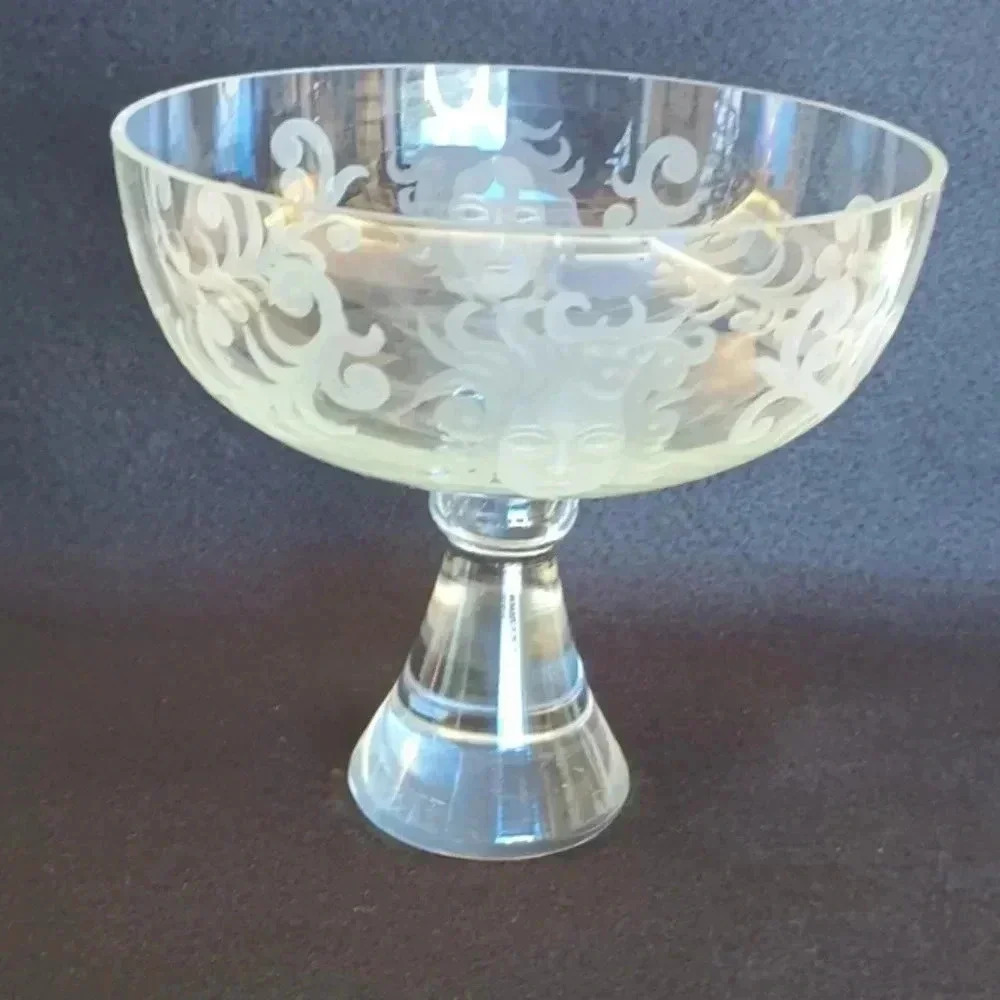 Vintage Crystal Pedestal Bowl Medusa Face Signed Koub - Picture 1 of 5
